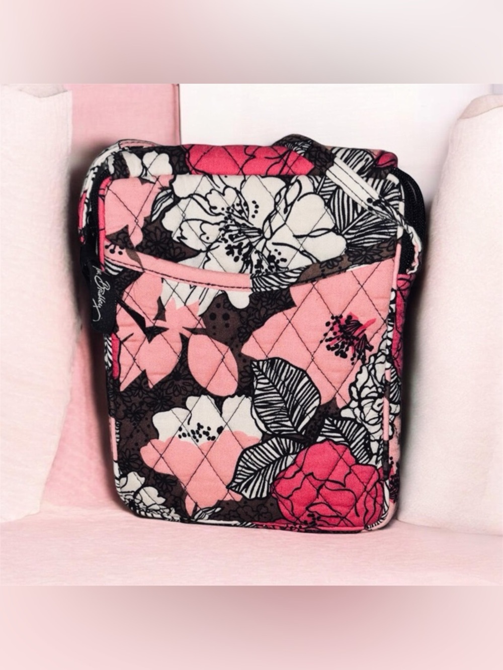 Ver Bradley Pink Floral Quilted Crossbody Bag with Black Accents - Picture 3 of 10